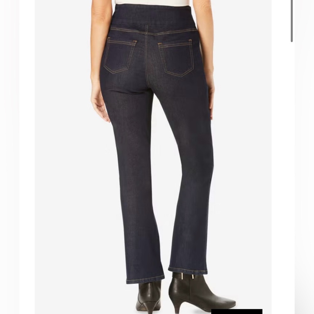 Woman Within Flex-Fit Pull-On Bootcut Gap-Free Stretch Jeans. Black  20W petite